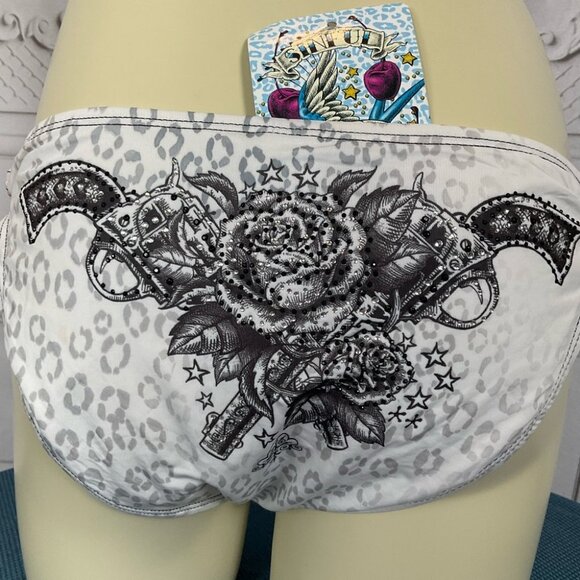 Sinful By Affliction Sarasota Chain Bikini Bottom Guns & Roses Large NWT - Picture 2 of 5
